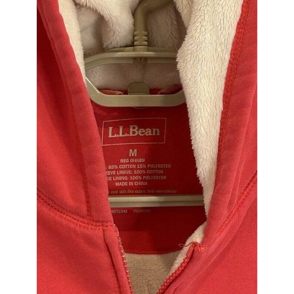 LL Bean Womens Sherpa Lined Hoodie Bright Pink Full Zip Size M - Picture 3 of 9